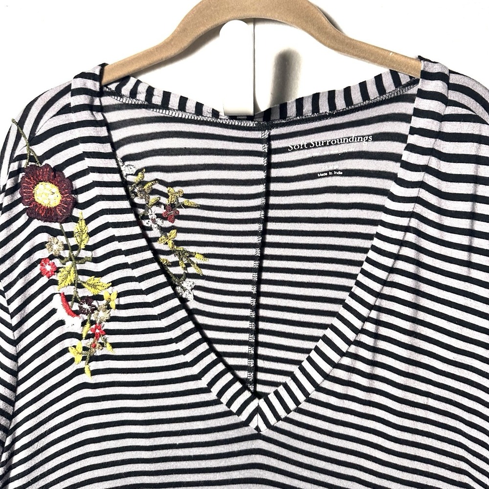 Soft Surroundings‎ XL Stripe Embroidered Floral Tunic Top Sharkbite Lagenlook - Picture 2 of 12